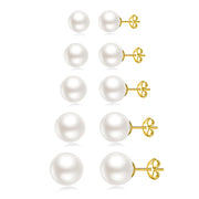 5 Pairs of 14k Gold Pearl Stud Earrings