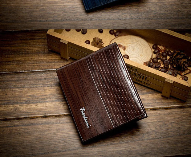 Men's Short Wallet with Wood Grain Design, Stylish Wallet