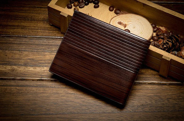 Men's Short Wallet with Wood Grain Design, Stylish Wallet