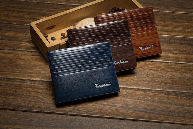 Men's Short Wallet with Wood Grain Design, Stylish Wallet