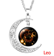 12 Zodiac Necklaces with Time Gem and Silver Moon Pendant