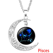 12 Zodiac Necklaces with Time Gem and Silver Moon Pendant