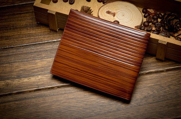 Men's Short Wallet with Wood Grain Design, Stylish Wallet