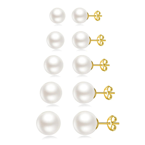 5 Pairs of 14k Gold Pearl Stud Earrings