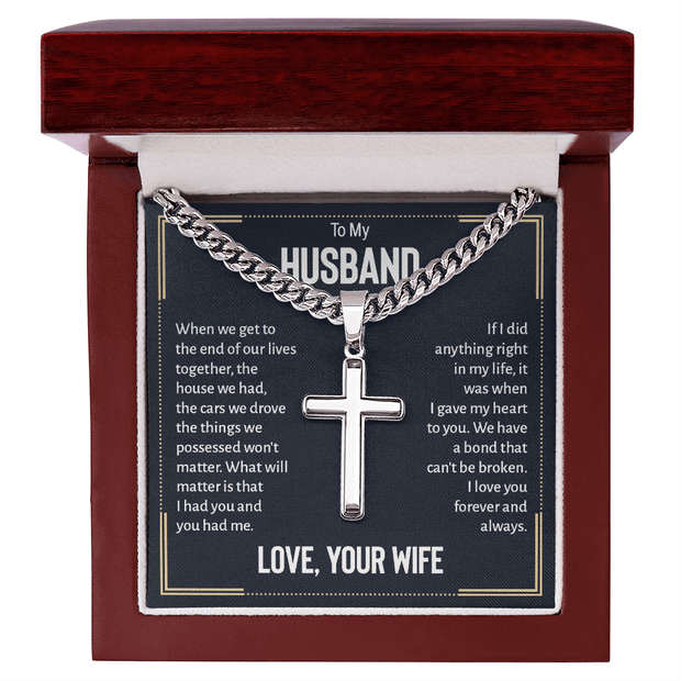 Artisan Cross Necklace - For Husband Love Your Wife