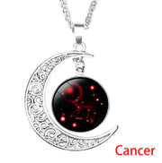12 Zodiac Necklaces with Time Gem and Silver Moon Pendant