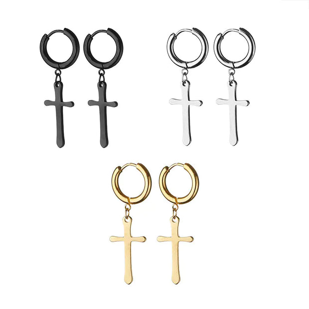 Cross Titanium Steel Men's Earrings